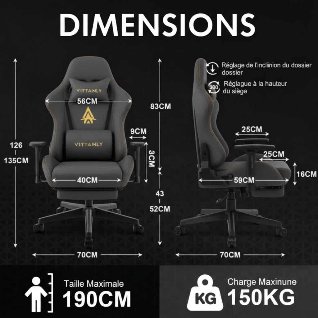 Chaise gaming Vittanly Grise