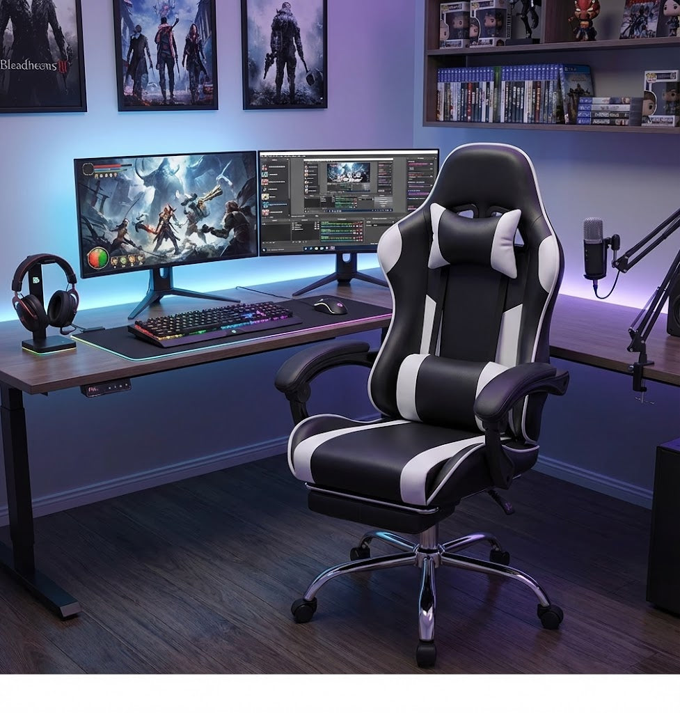 Chaise gaming ergonomique réglable en cuir