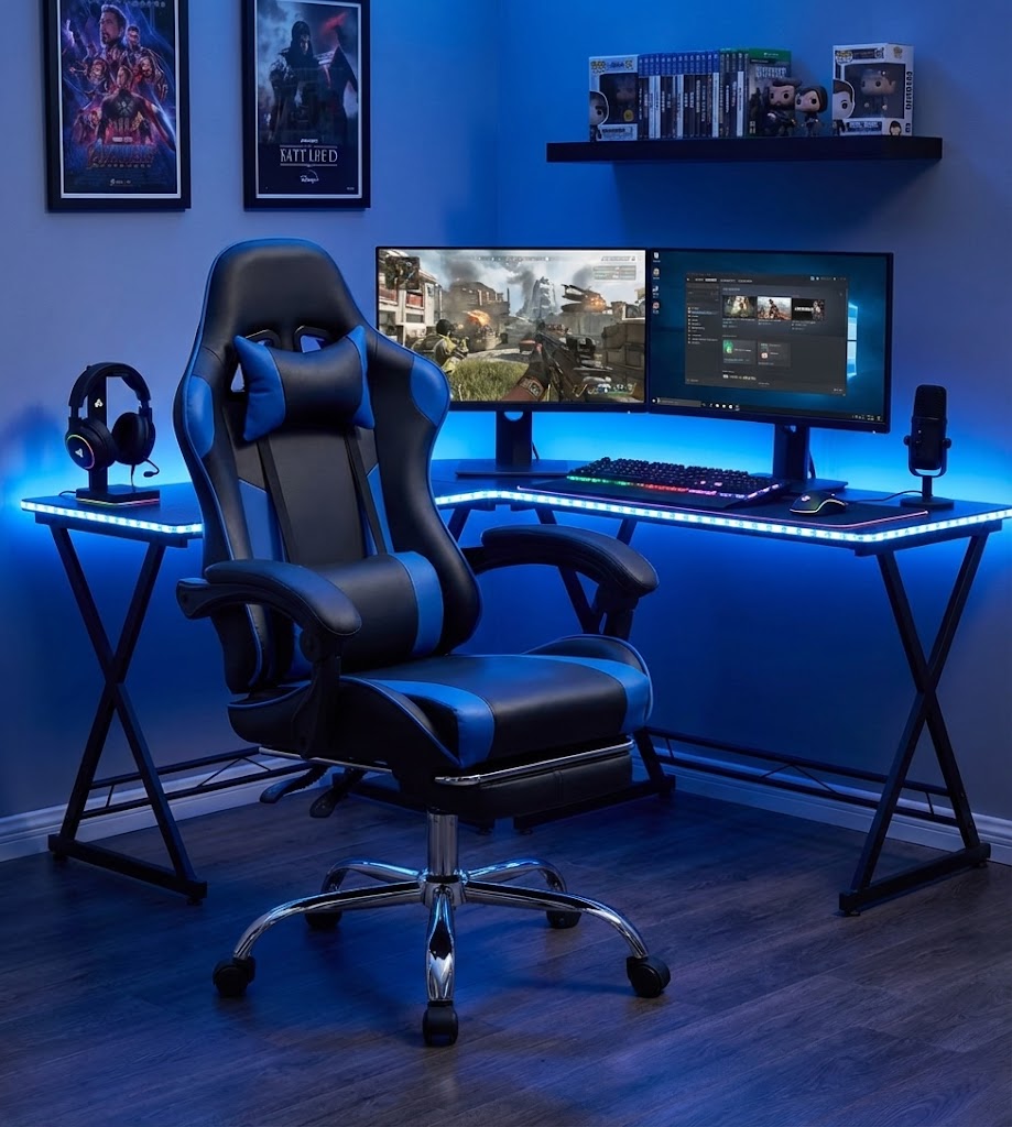 Chaise gaming ergonomique réglable en cuir