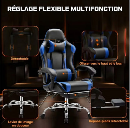 Chaise gaming ergonomique réglable en cuir