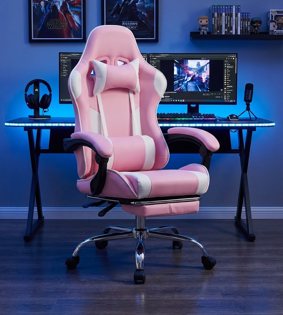 Chaise gaming ergonomique réglable en cuir