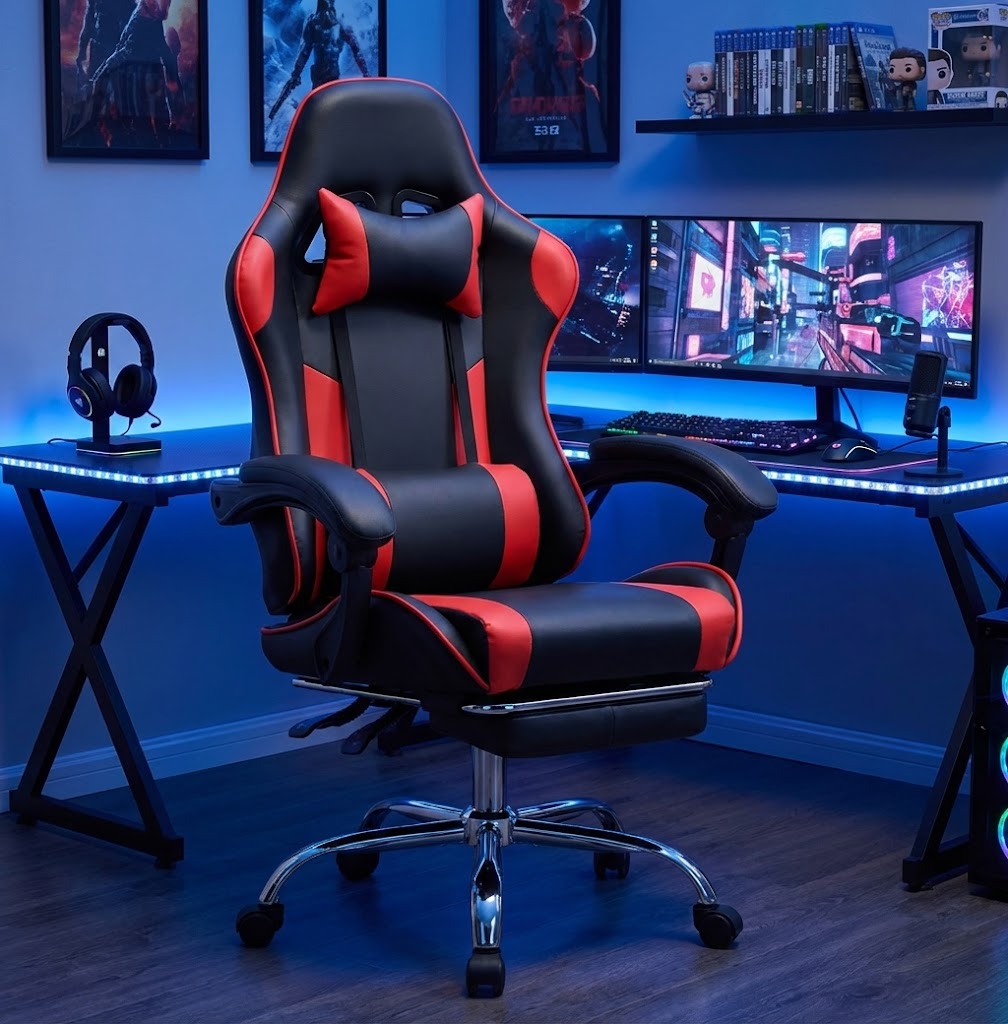 Chaise gaming ergonomique réglable en cuir